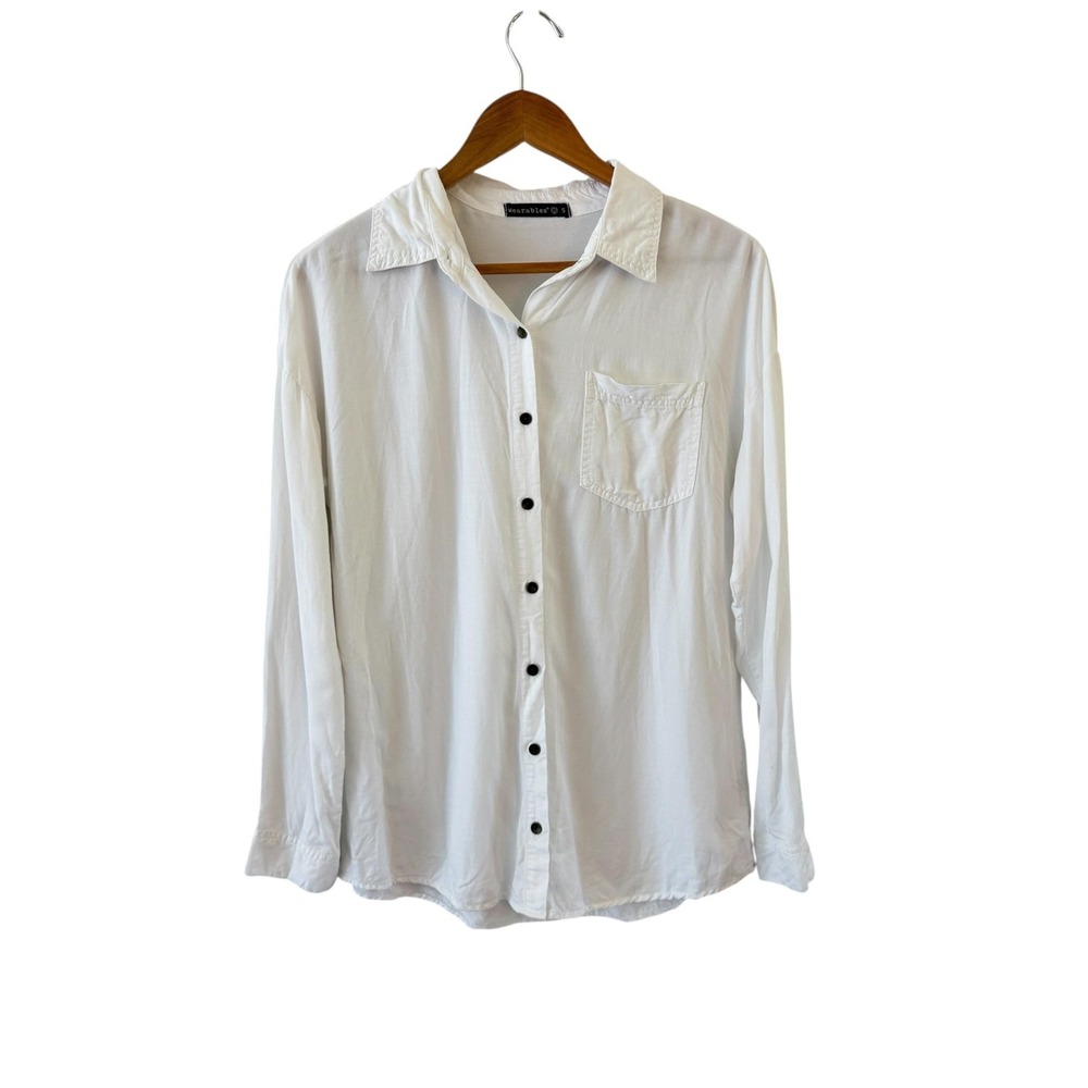 Wearables XCVI Button Up Shirt Womens L White Minimalist Lagenlook Granola